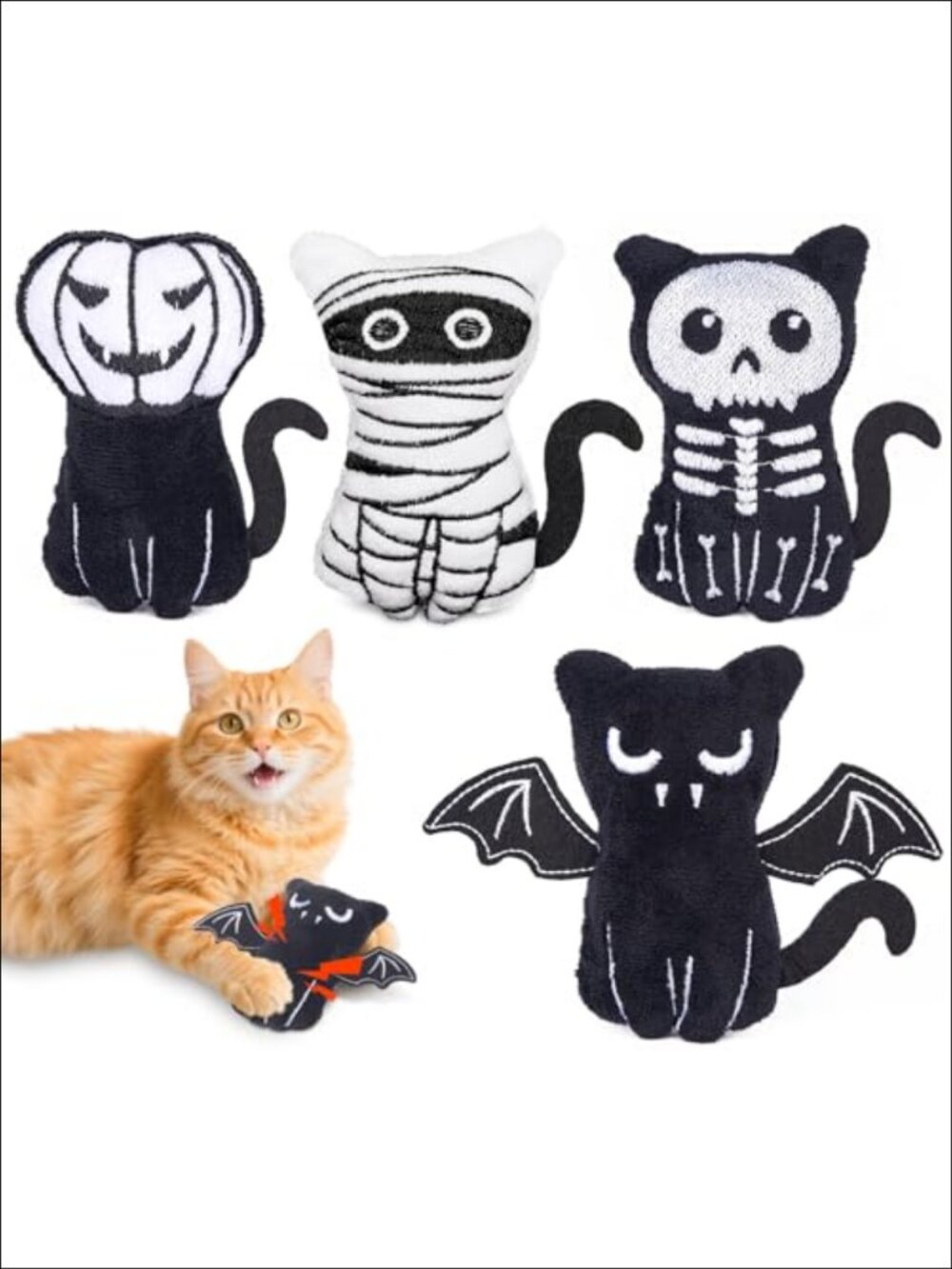 Catnip Cat Toys 4PCS Organic Silvervine Plush Crinkle Goth Horror Indoor